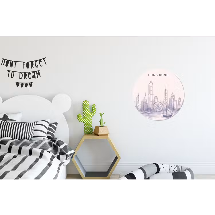 Stad - Skyline - Water - Lijntekening - Blauw Wandcirkel aluminium klein -kinderkamer