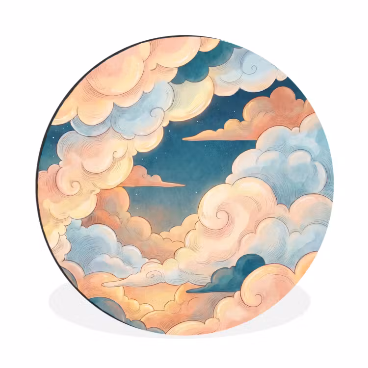 Wolk - Lucht - Natuur - Illustratief - Oranje Wandcirkel aluminium klein -3d