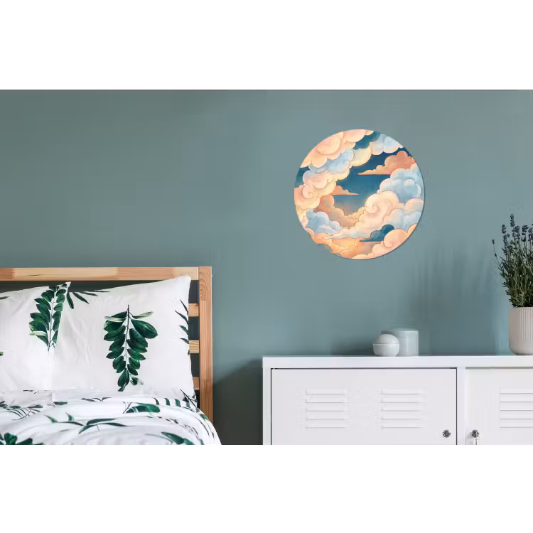 Wolk - Lucht - Natuur - Illustratief - Oranje Wandcirkel aluminium klein -slaapkamer
