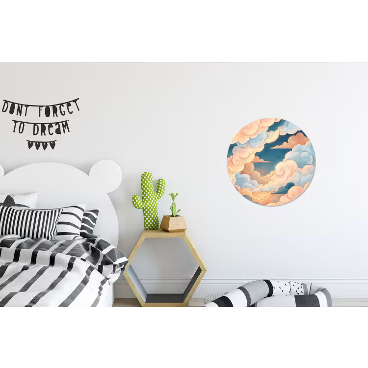 Wolk - Lucht - Natuur - Illustratief - Oranje Wandcirkel aluminium klein -kinderkamer