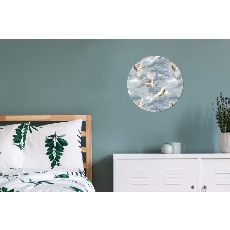 Wolken - Kraanvogels - Blauw Wandcirkel aluminium klein 190 -slaapkamer