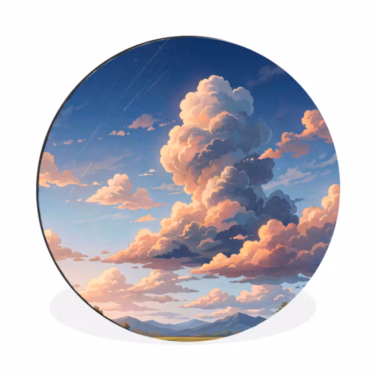 Wolken - Daghemel - Natuur - Illustratie - Oranje Wandcirkel aluminium klein -3d