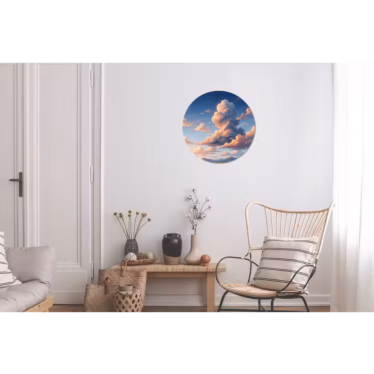 Wolken - Daghemel - Natuur - Illustratie - Oranje Wandcirkel aluminium klein -woonkamer