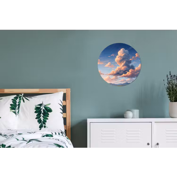 Wolken - Daghemel - Natuur - Illustratie - Oranje Wandcirkel aluminium klein -slaapkamer