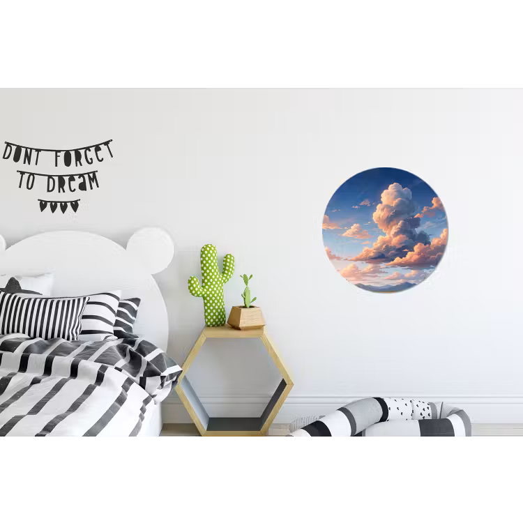 Wolken - Daghemel - Natuur - Illustratie - Oranje Wandcirkel aluminium klein -kinderkamer