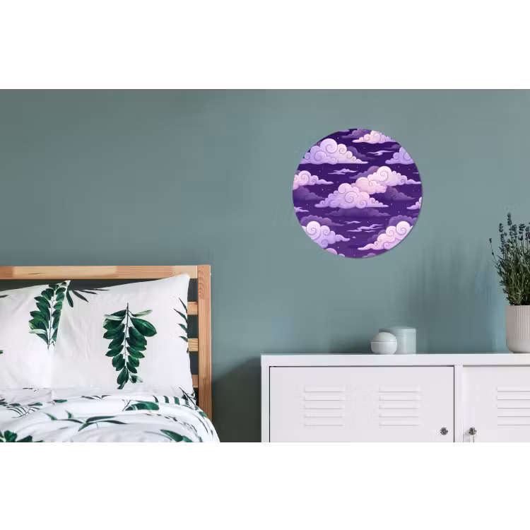 Wolken - Nacht - Natuur - Abstract - Paars Wandcirkel aluminium klein -slaapkamer