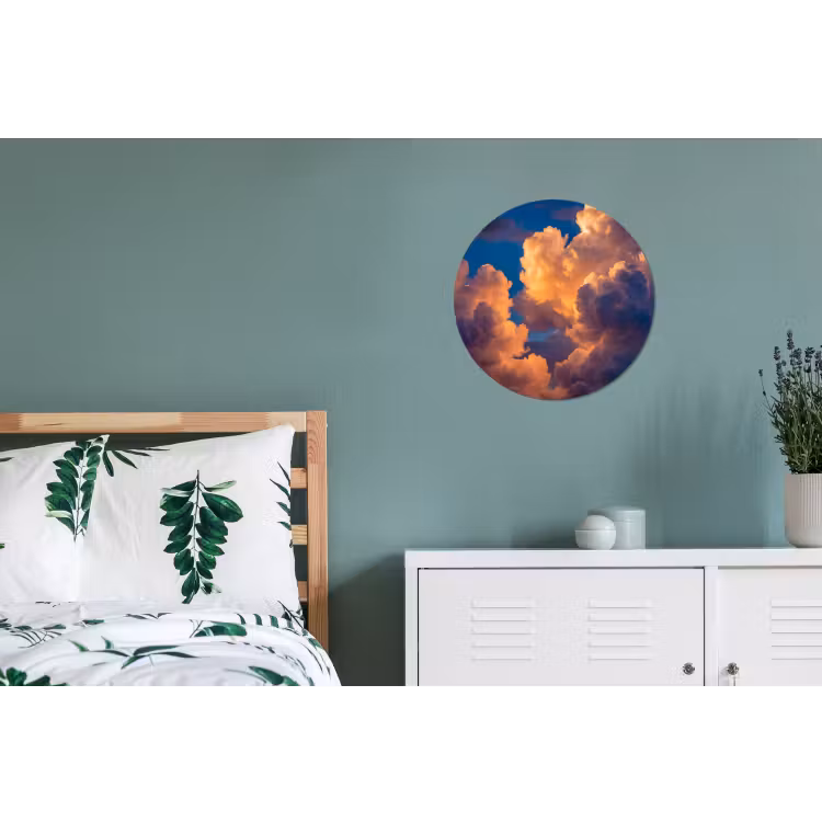 Wolken - Zonsondergang - Natuur - Oranje - Blauw Wandcirkel aluminium klein -slaapkamer