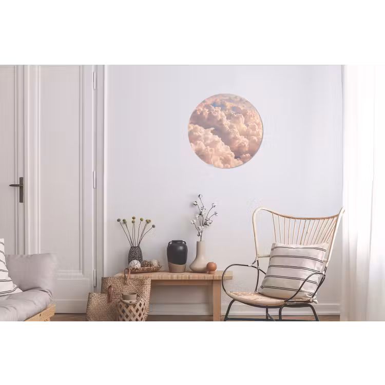 Wolken - Zonsondergang - Natuur - Pastel - Roze Wandcirkel aluminium klein -woonkamer