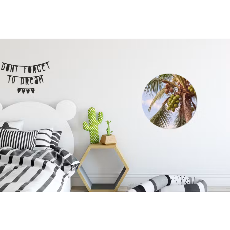 Kokosnoot - Boom - Tropisch - Natuur - Groen Wandcirkel aluminium klein -kinderkamer