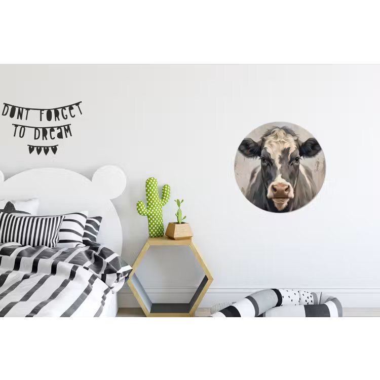 Koe - Portret - Dieren - Modern Wandcirkel aluminium klein -kinderkamer