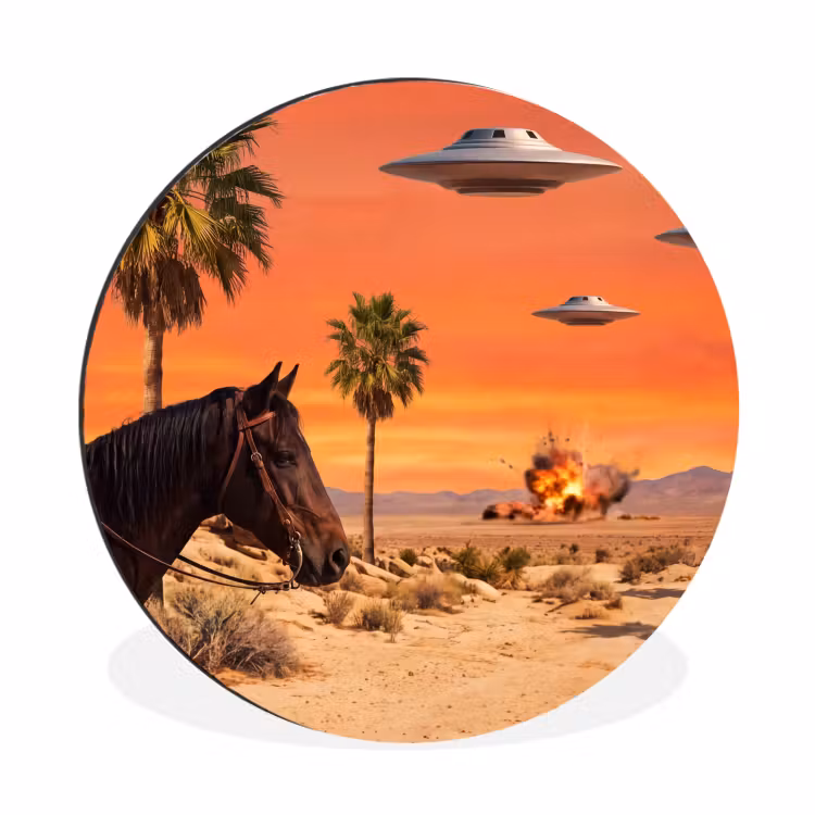 Wall circle - Aluminum - Cowboy - Horse - Desert - Cowboy - Paard - Woestijn Wandcirkel aluminium klein