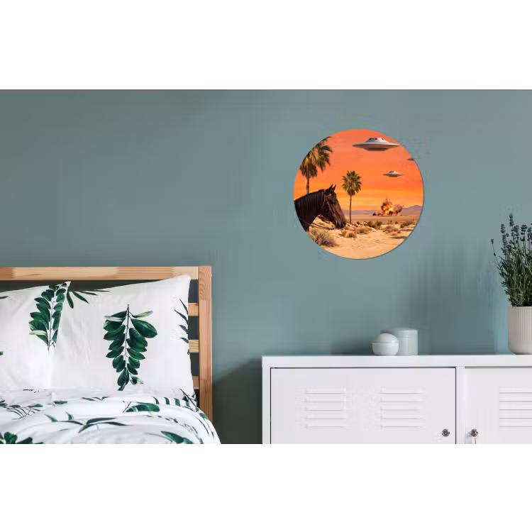 Wall circle - Aluminum - Cowboy - Horse - Desert - Cowboy - Paard - Woestijn Wandcirkel aluminium klein