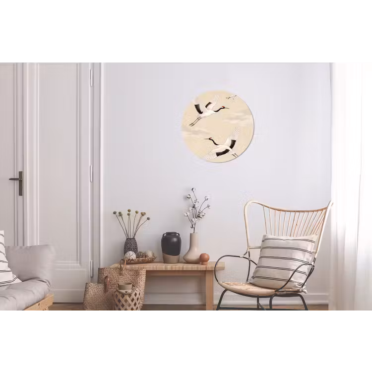 Kraanvogels - Bloesem - Beige Wandcirkel aluminium klein -woonkamer