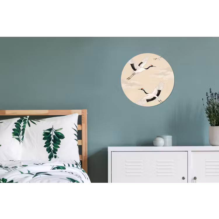 Kraanvogels - Bloesem - Beige Wandcirkel aluminium klein -slaapkamer