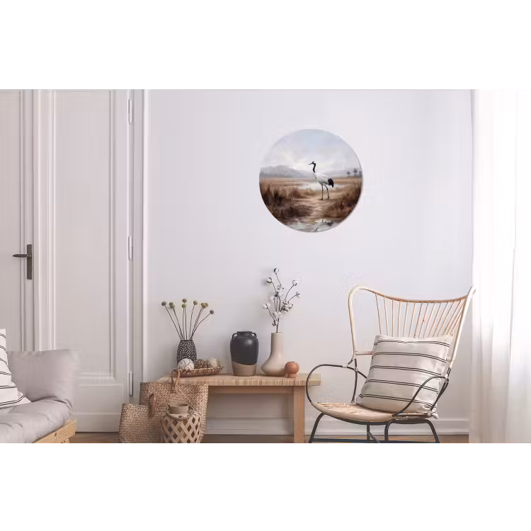Kraanvogel - Natuur - Realistisch Wandcirkel aluminium klein -woonkamer
