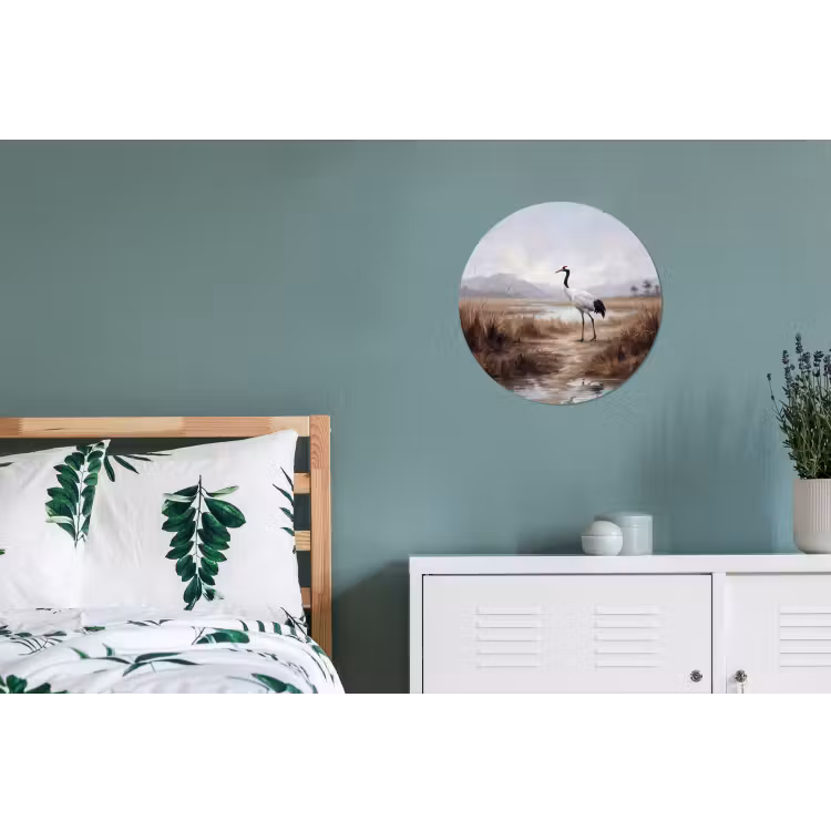 Kraanvogel - Natuur - Realistisch Wandcirkel aluminium klein -slaapkamer