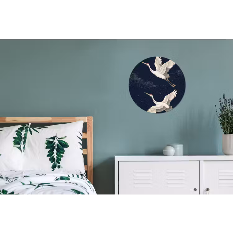 Kraanvogels - Nachthemel - Blauw Wandcirkel aluminium klein -slaapkamer