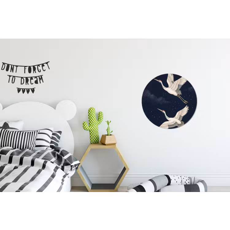 Kraanvogels - Nachthemel - Blauw Wandcirkel aluminium klein -kinderkamer