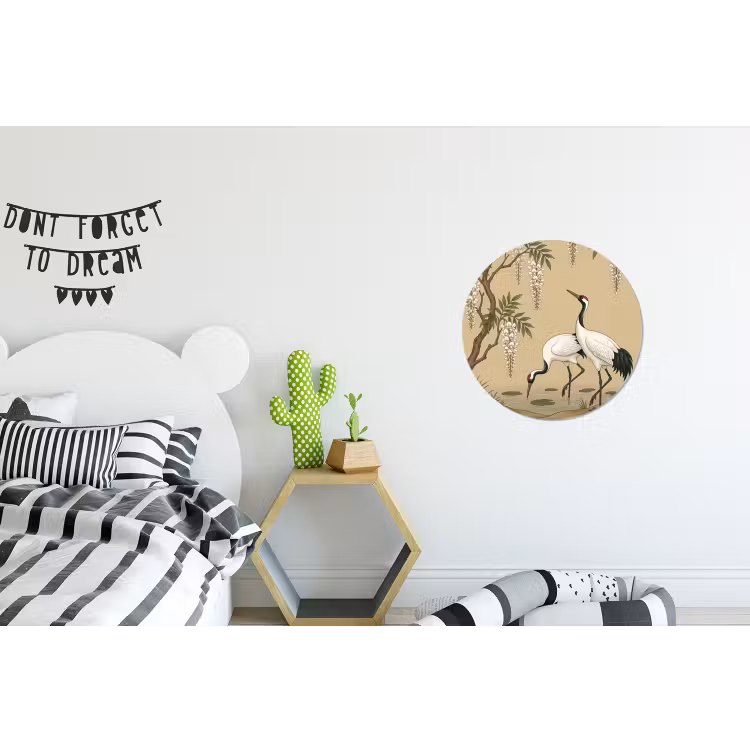 Kraanvogels - Water - Beige Wandcirkel aluminium klein -kinderkamer