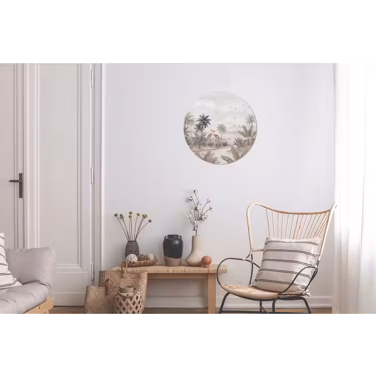 Kraanvogels - Palmbomen - Tropisch Wandcirkel aluminium klein -woonkamer