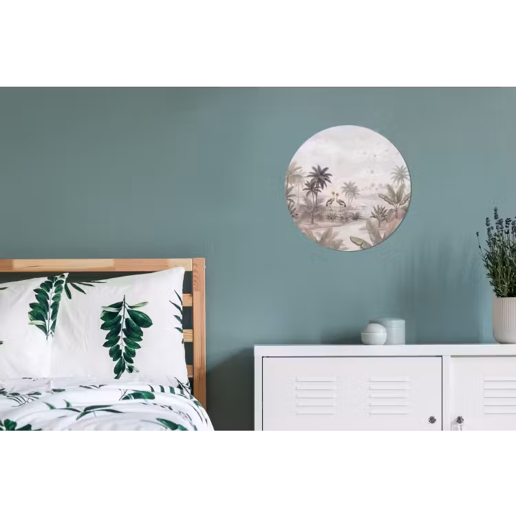 Kraanvogels - Palmbomen - Tropisch Wandcirkel aluminium klein -slaapkamer