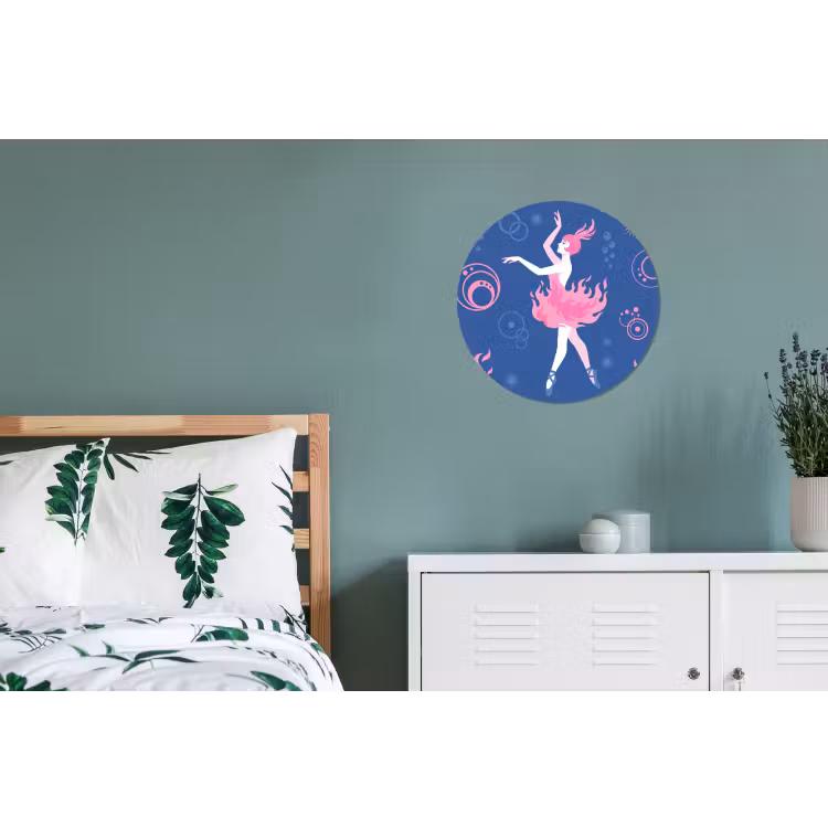 Danseres - Vlammenrok - Abstract - Roze - Blauw Wandcirkel aluminium klein -slaapkamer