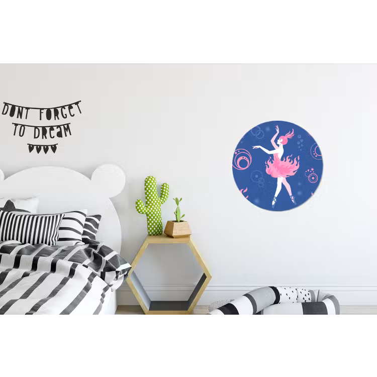 Danseres - Vlammenrok - Abstract - Roze - Blauw Wandcirkel aluminium klein -kinderkamer