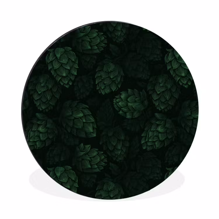 Donker - Groen - Hopbellen - Botanisch - Illustratie Wandcirkel aluminium klein 190 -3d