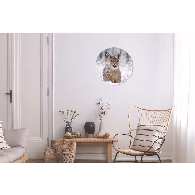 Hert - Sneeuw - Bos - Dieren - Vertederend Wandcirkel aluminium klein -woonkamer
