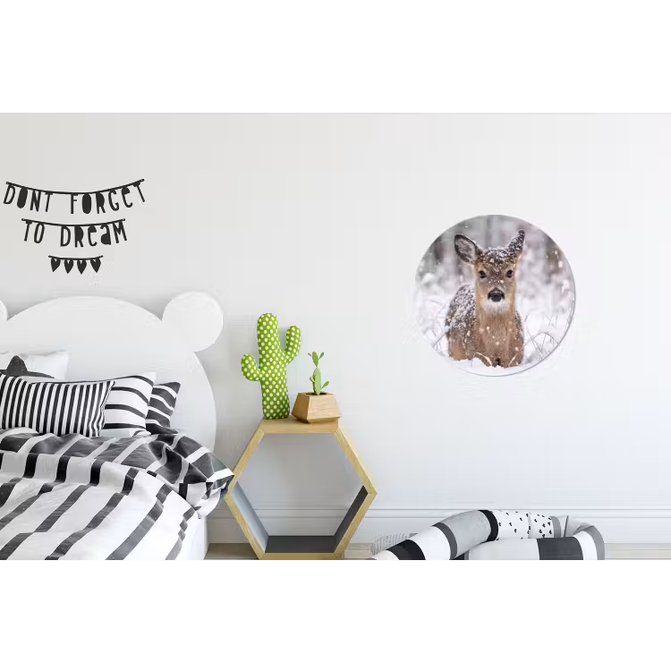 Hert - Sneeuw - Bos - Dieren - Vertederend Wandcirkel aluminium klein -kinderkamer