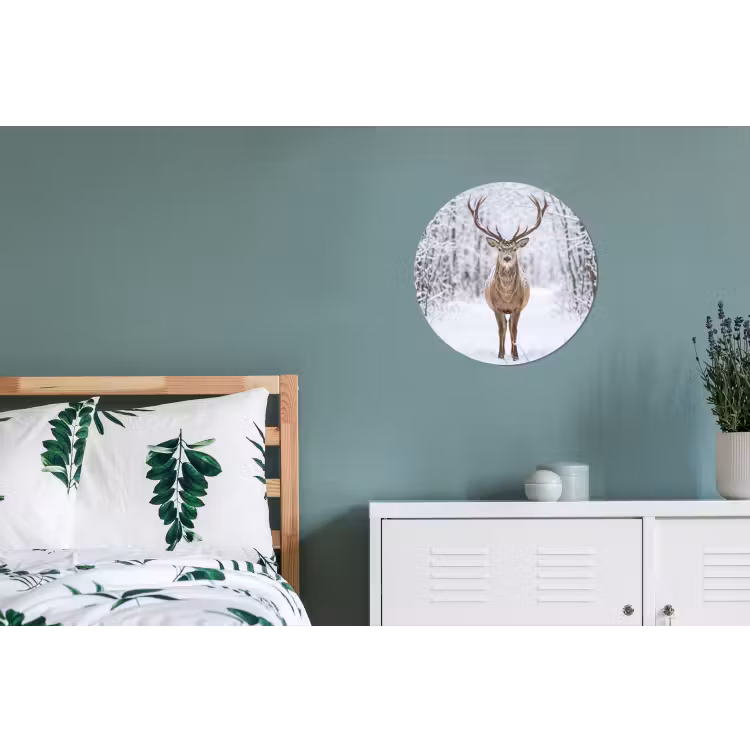 Hert - Winter - Bos - Natuur - Wit Wandcirkel aluminium klein -slaapkamer