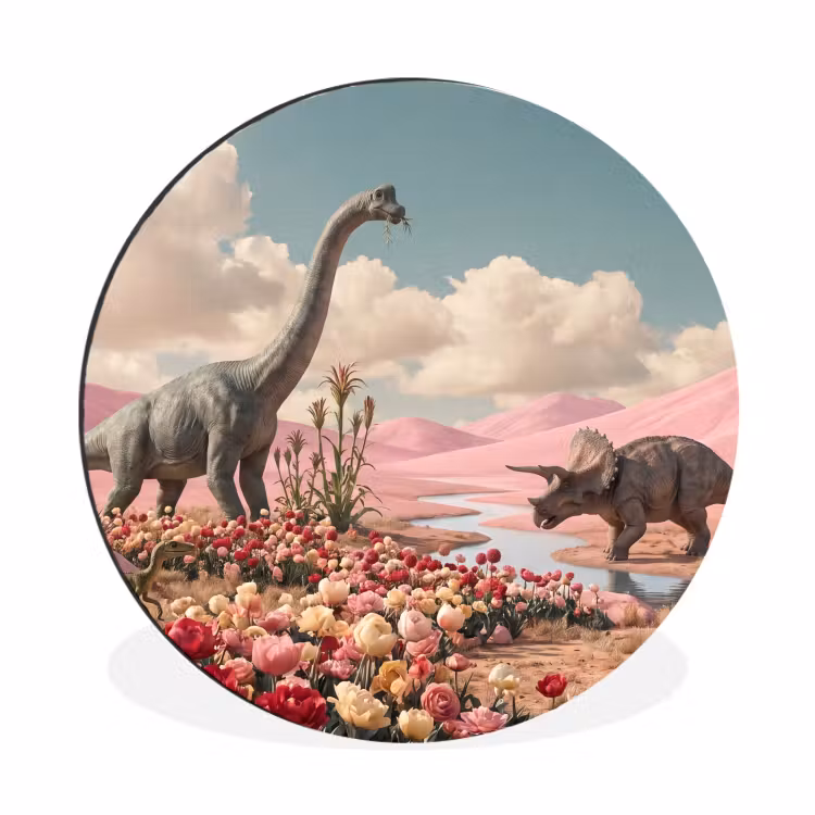Wall circle - Aluminum - Dinosaur - Pink - Landscape - Dinosaurus - Roze - Landschap Wandcirkel aluminium klein