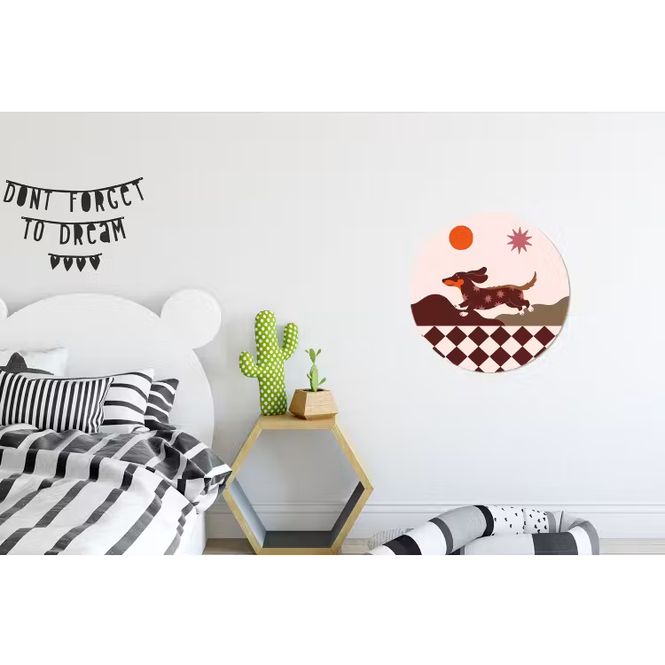 Hond - Abstract - Dieren - Modern - Bruin Wandcirkel aluminium klein -kinderkamer