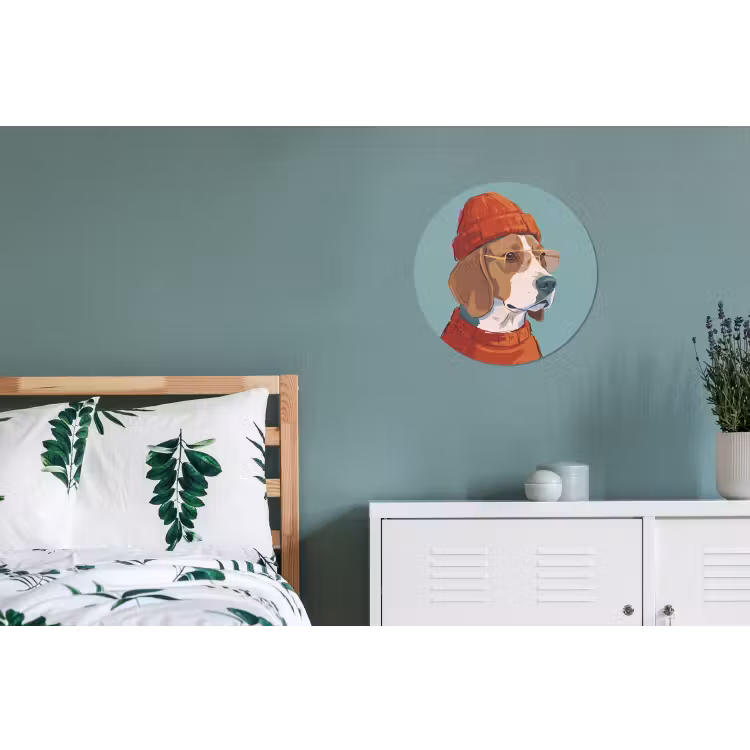 Hond - Beanie - Zonnebril - Dieren - Modern Wandcirkel aluminium klein -slaapkamer