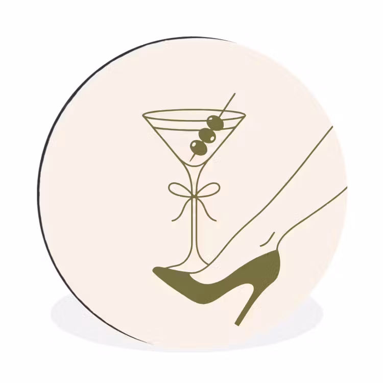Drank - Martini - Hoge hak - Mode - Groen Wandcirkel aluminium klein -3d