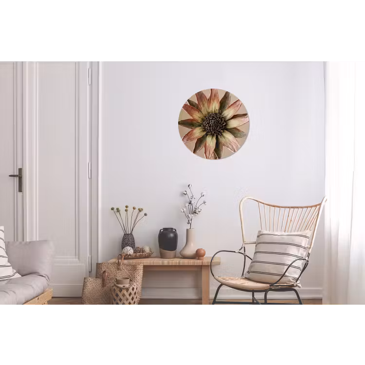 Droogbloem - Protea - Vintage - Beige - Rustiek Wandcirkel aluminium klein -woonkamer