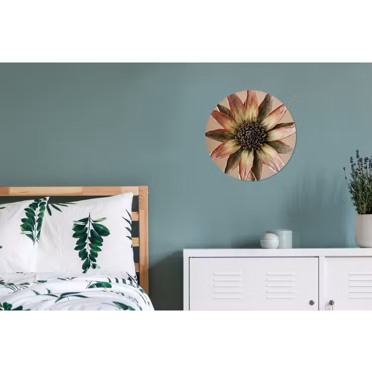 Droogbloem - Protea - Vintage - Beige - Rustiek Wandcirkel aluminium klein -slaapkamer
