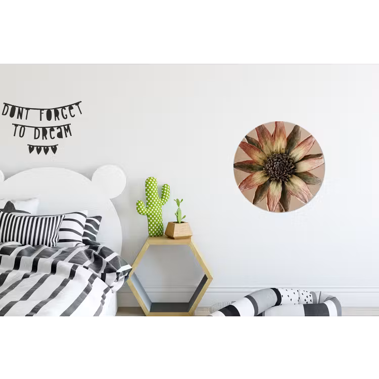 Droogbloem - Protea - Vintage - Beige - Rustiek Wandcirkel aluminium klein -kinderkamer