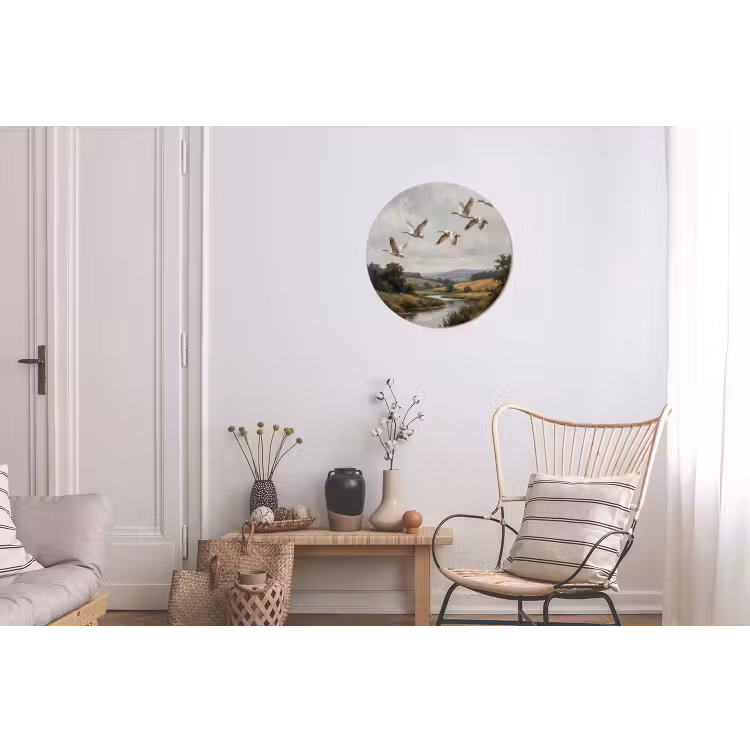 Eenden - Rivier - Landschap - Vlucht - Nostalgisch Wandcirkel aluminium klein -woonkamer