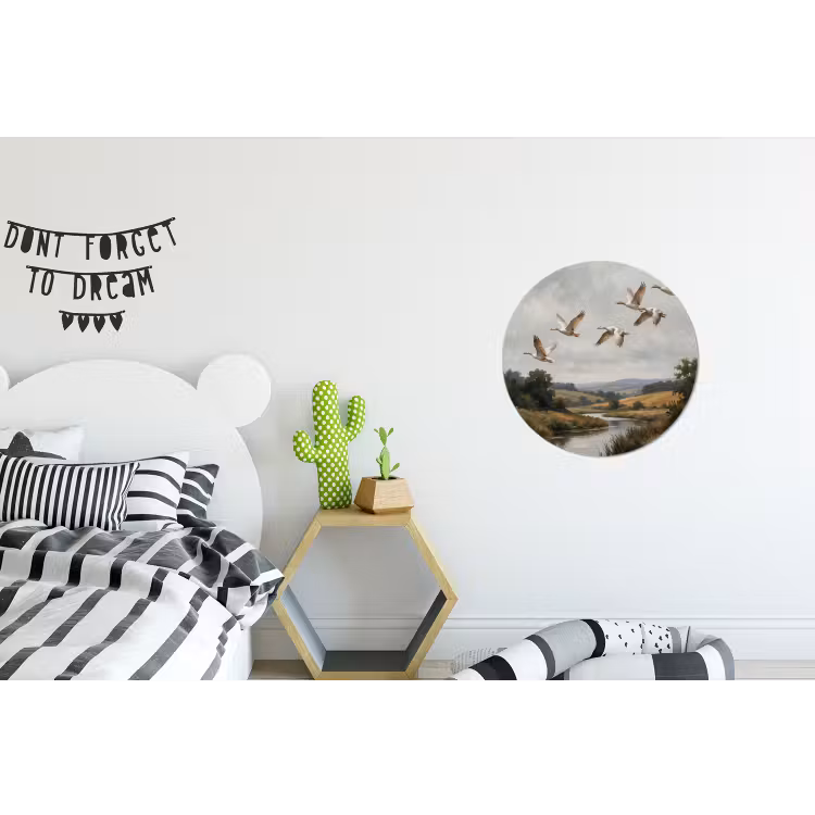 Eenden - Rivier - Landschap - Vlucht - Nostalgisch Wandcirkel aluminium klein -kinderkamer