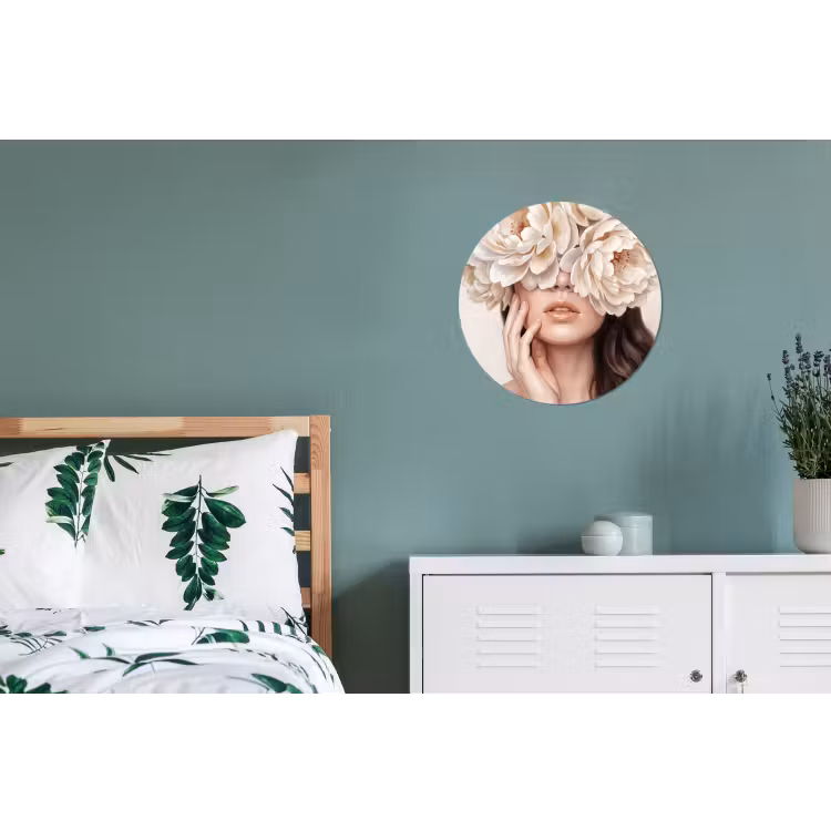 Gezicht - Pioenrozen - Crème Wandcirkel aluminium klein -slaapkamer