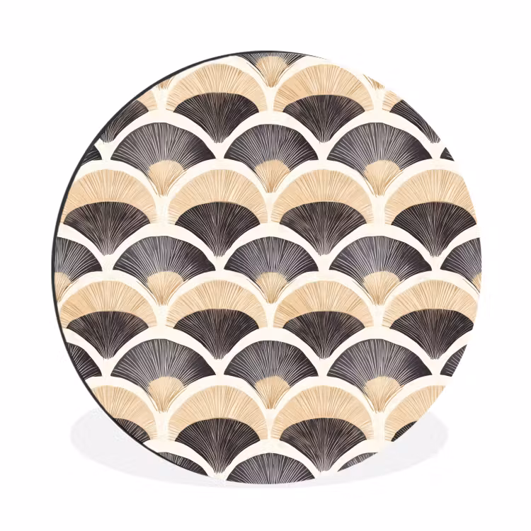 Waaier - Patroon - Zwart - Beige Wandcirkel aluminium klein 190 -3d