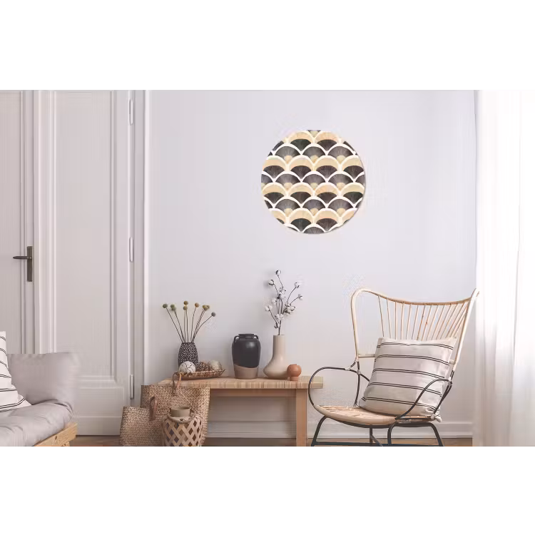 Waaier - Patroon - Zwart - Beige Wandcirkel aluminium klein 190 -woonkamer