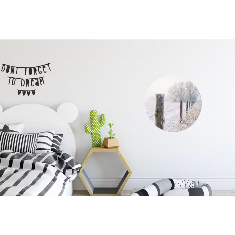 Hek - Sneeuw - Mist - Platteland - Nostalgisch Wandcirkel aluminium klein -kinderkamer