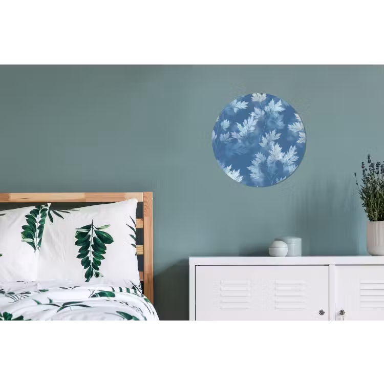 Varen - Botanisch - Patroon - Grijsblauw Wandcirkel aluminium klein 190 -slaapkamer