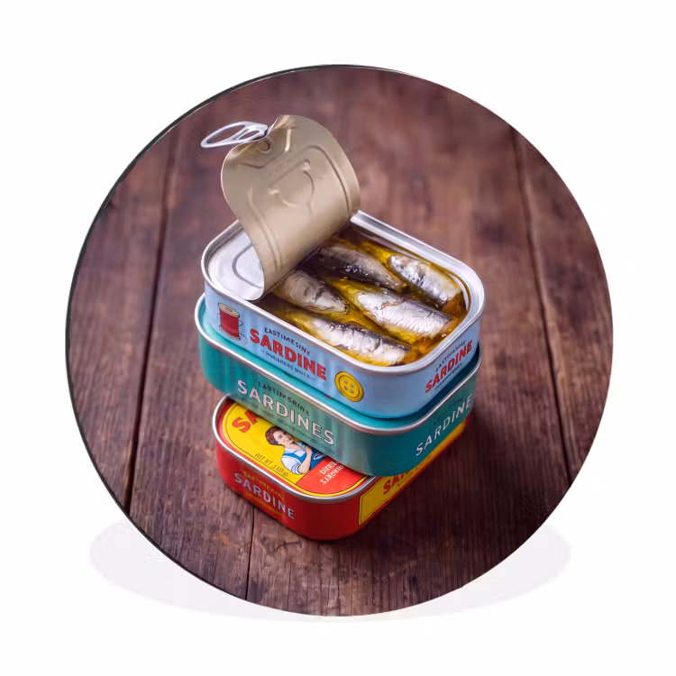 Wall circle - Aluminum - Fish - Cans - Kitchen - Vis - Blikjes - Keuken Wandcirkel aluminium klein