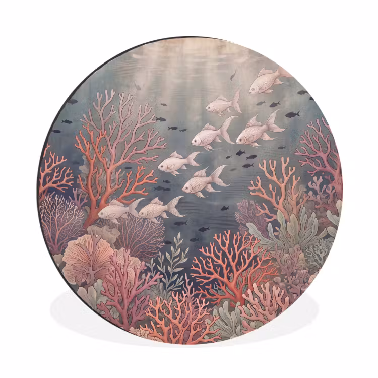 Vis - Koraal - Onderwater - Illustratie - Vintage Wandcirkel aluminium klein -3d