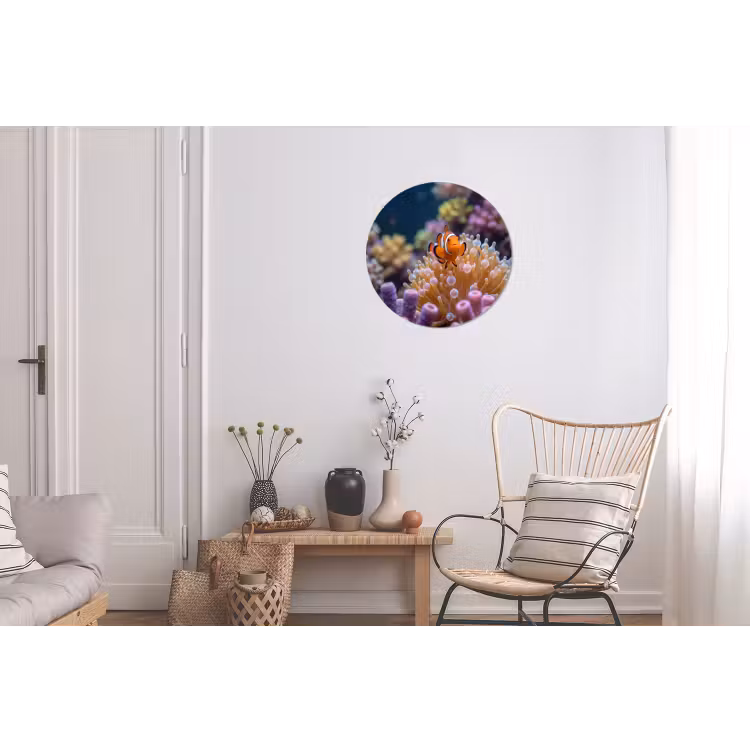 Vis - Koraal - Onderwater - Oranje - Dieren Wandcirkel aluminium klein -woonkamer