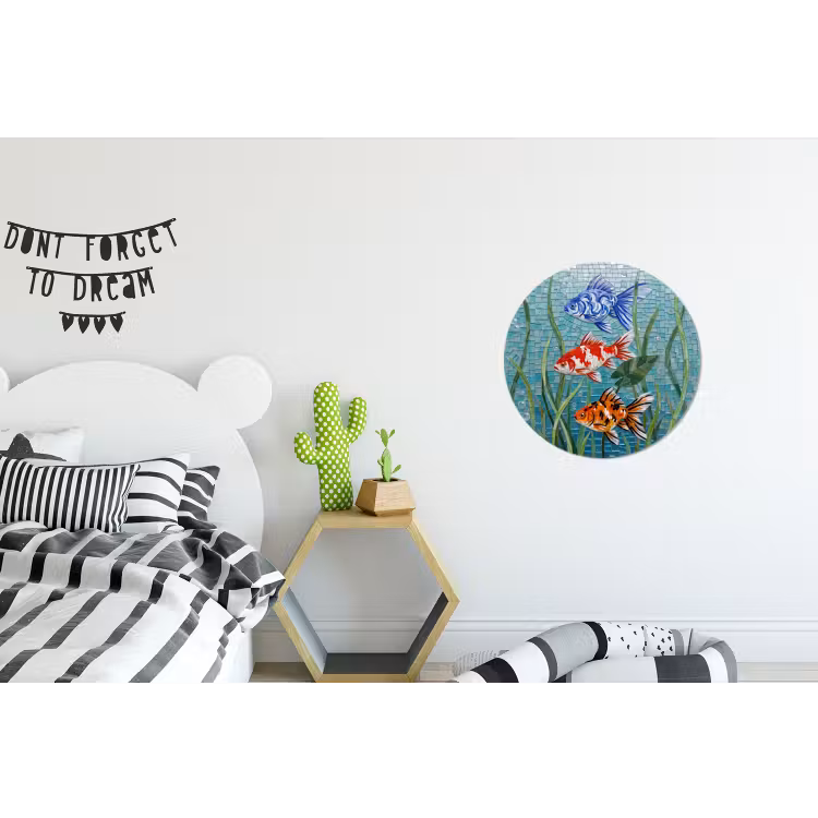 Vis - Mozaïek - Onderwater - Kleurrijk - Dieren Wandcirkel aluminium klein -kinderkamer