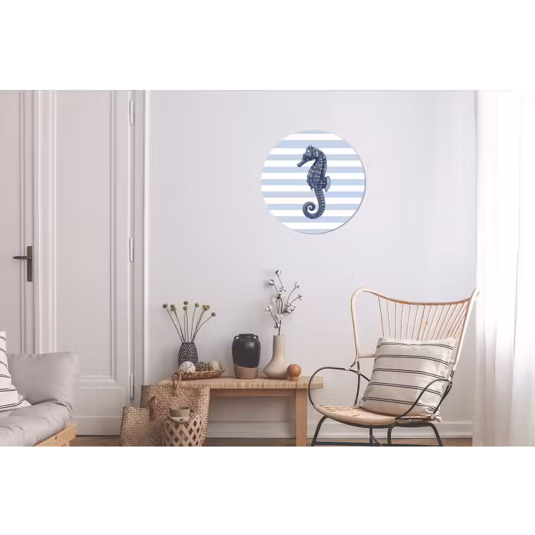 Vis - Oceaan - Illustratie - Blauw - Strepen Wandcirkel aluminium klein -woonkamer